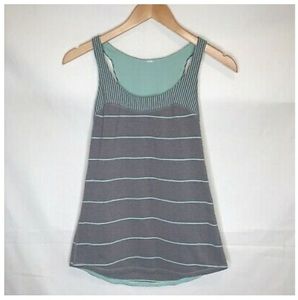 LULULEMON Green & Grey Striped Racerback Tank Top
